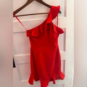 Hello Molly One-Shoulder Ruffle Mini Dress – Red – XS – NWT